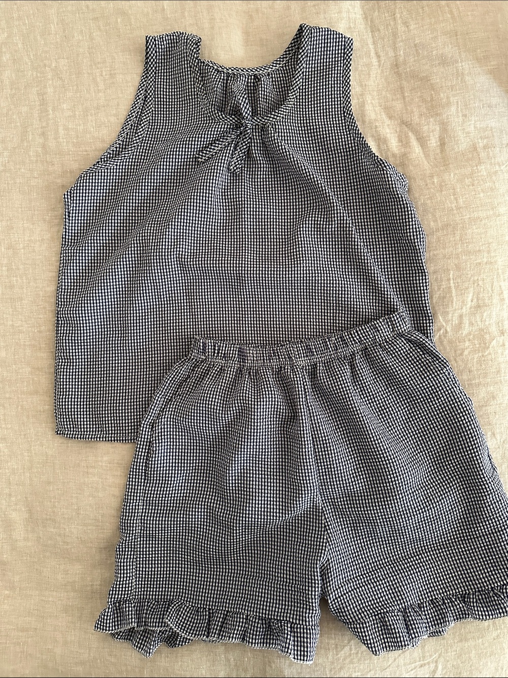 Gingham Pajamas Sleeveless Shorts with Pockets Summer Set